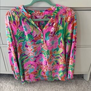 Lilly Pulitzer flamingo print Elsa blouse XS